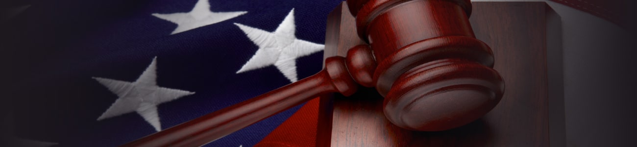 Banner picture of a gavel with the US flag behind